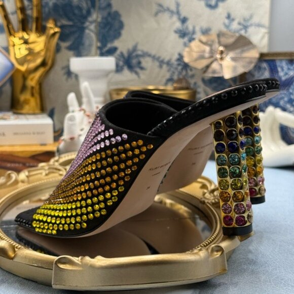 🆕 KURT GEIGER LONDON 🧿 NWOB Mayfair Rainbow Crystal High Mule Heel, Sz 36 US 6 - Picture 12 of 16